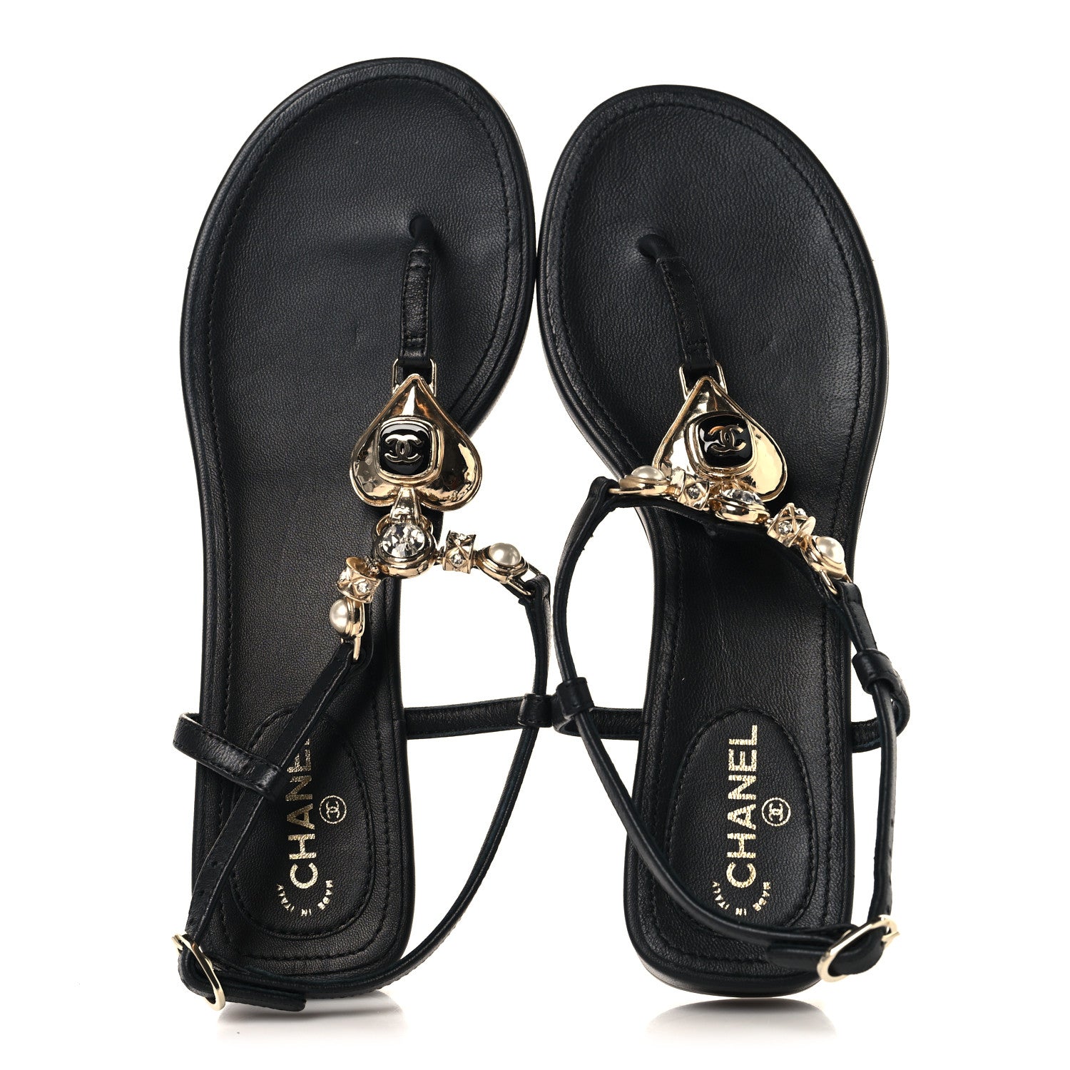 Chanel Lambskin Metal Heart Thong Sandals 37 Black 2 of 8
