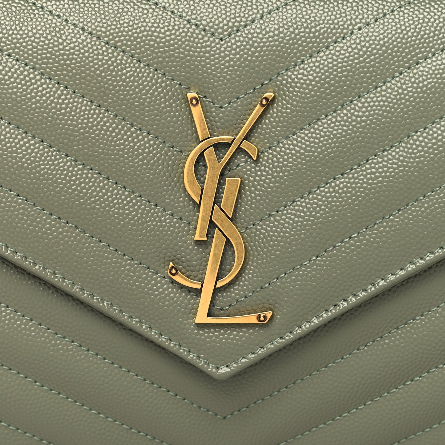Grain De Poudre Matelasse Chevron Monogram Chain Wallet Light Sage