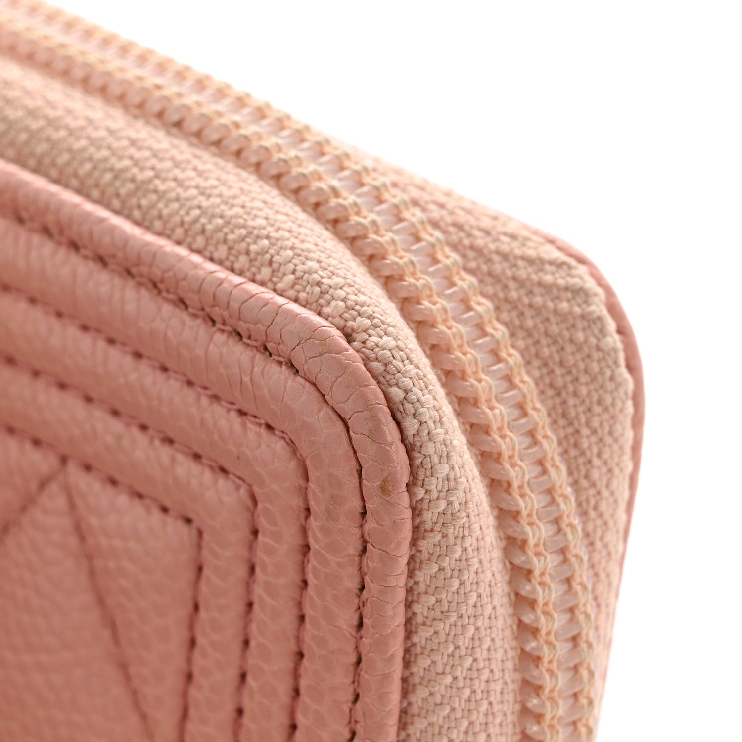 Chanel Caviar Quilted Boy Zip Around Coin Purse Wallet Light Pink
