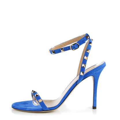 Valentino Garavani Suede Rockstud Ankle Strap 100mm Sandals 40.5 Blue 1 of 8