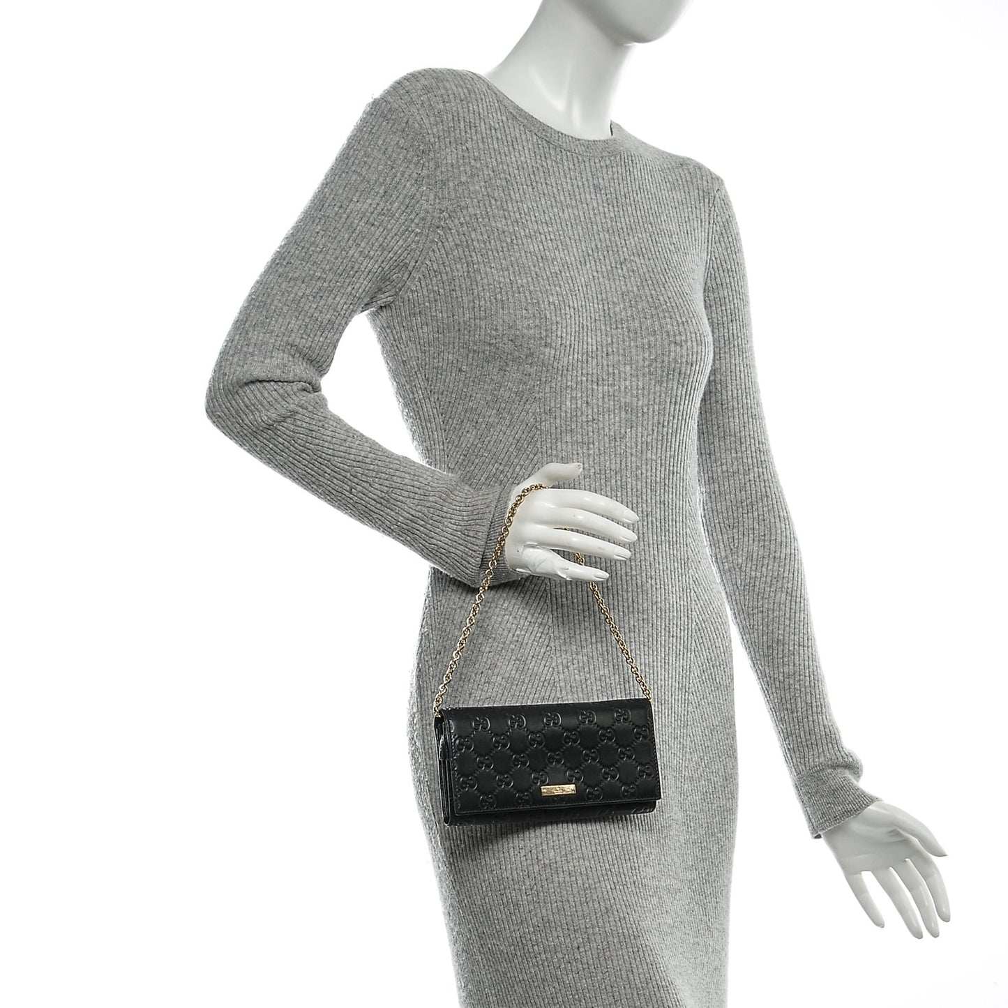 Guccissima Margaux Calfskin Metal Bar Chain Wallet Black