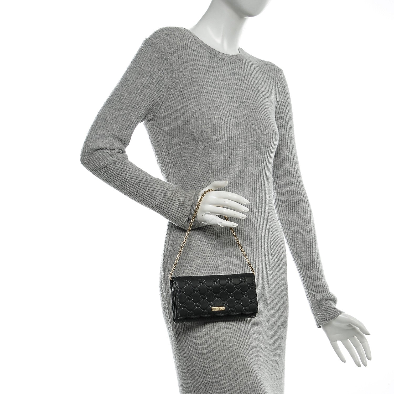 Gucci Guccissima Margaux Calfskin Metal Bar Chain Wallet Black 2 of 6