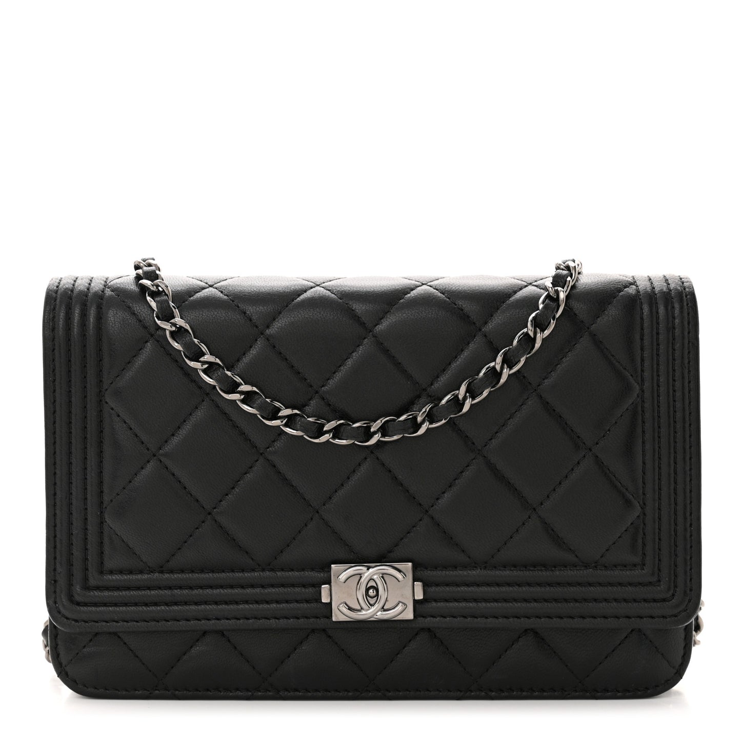 Lambskin Quilted Boy Wallet On Chain WOC Black