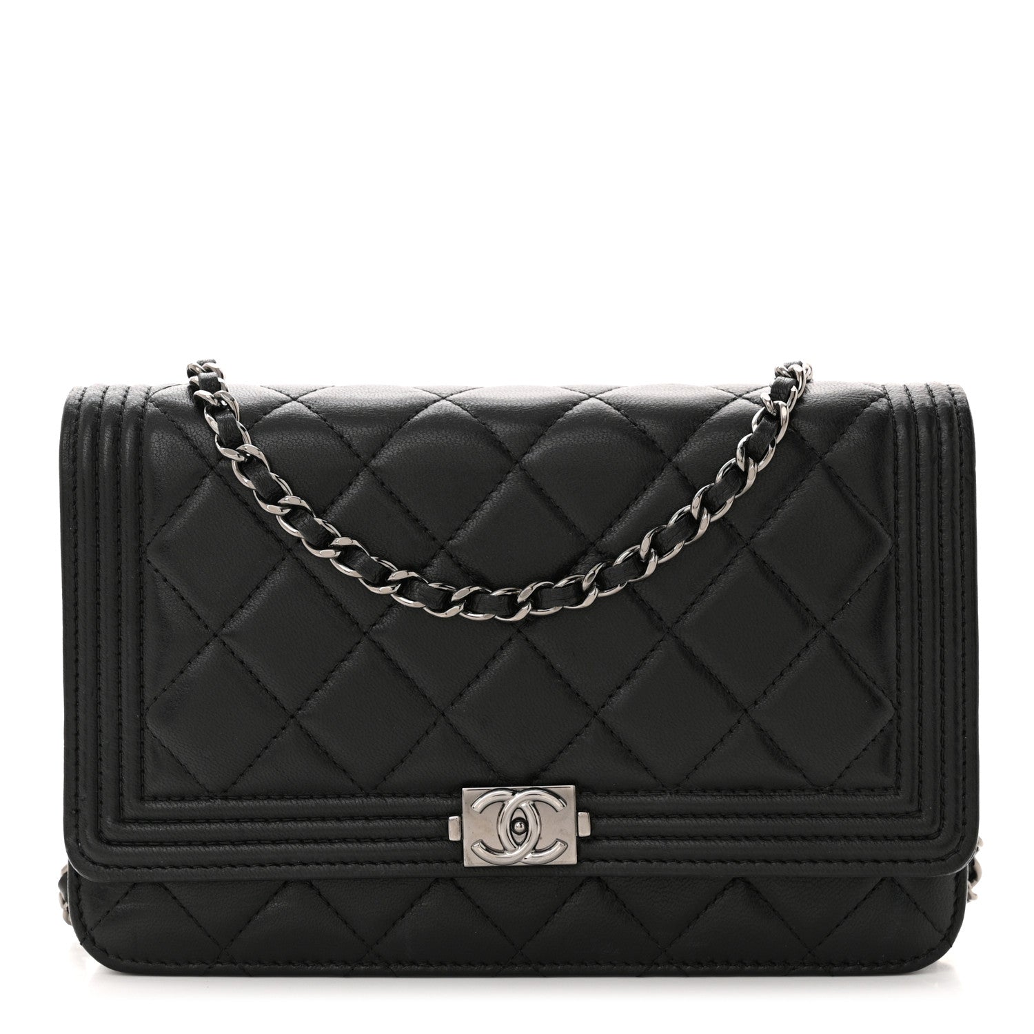 Chanel Lambskin Quilted Boy Wallet On Chain WOC Black 1 of 11
