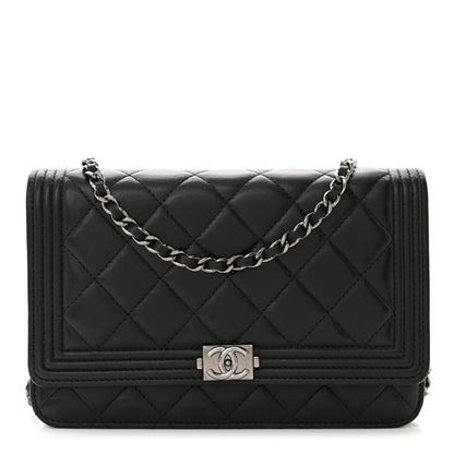 Chanel Lambskin Quilted Boy Wallet On Chain WOC Black 1 of 11