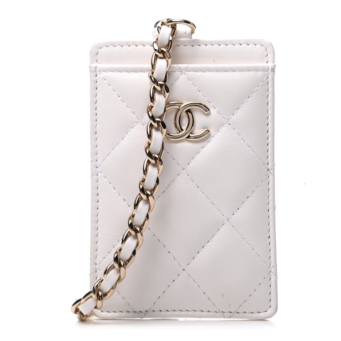 Lambskin Quilted My Chanel Lady Card Holder On Chain White