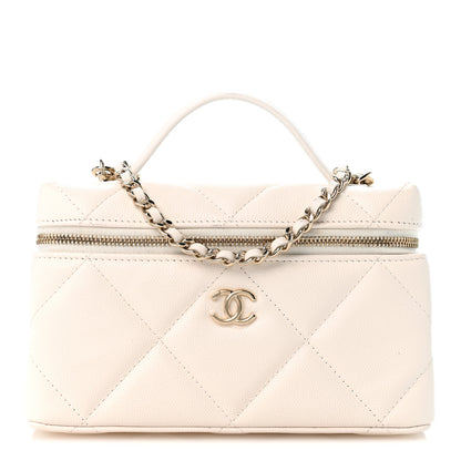 Chanel Caviar Quilted Top Handle Slim Vanity With Chain White 1 of 14