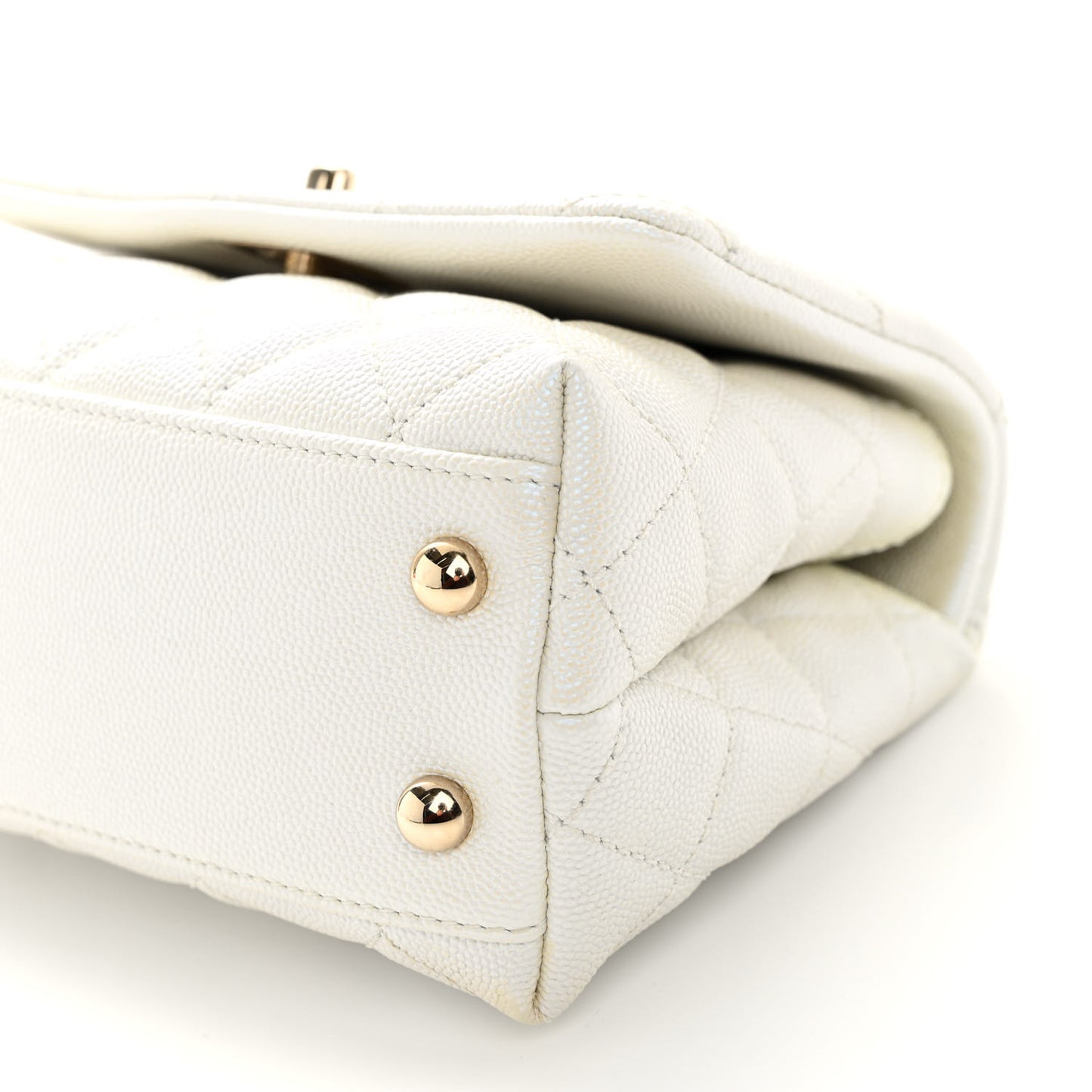 Iridescent Caviar Quilted Extra Mini Coco Handle Flap White