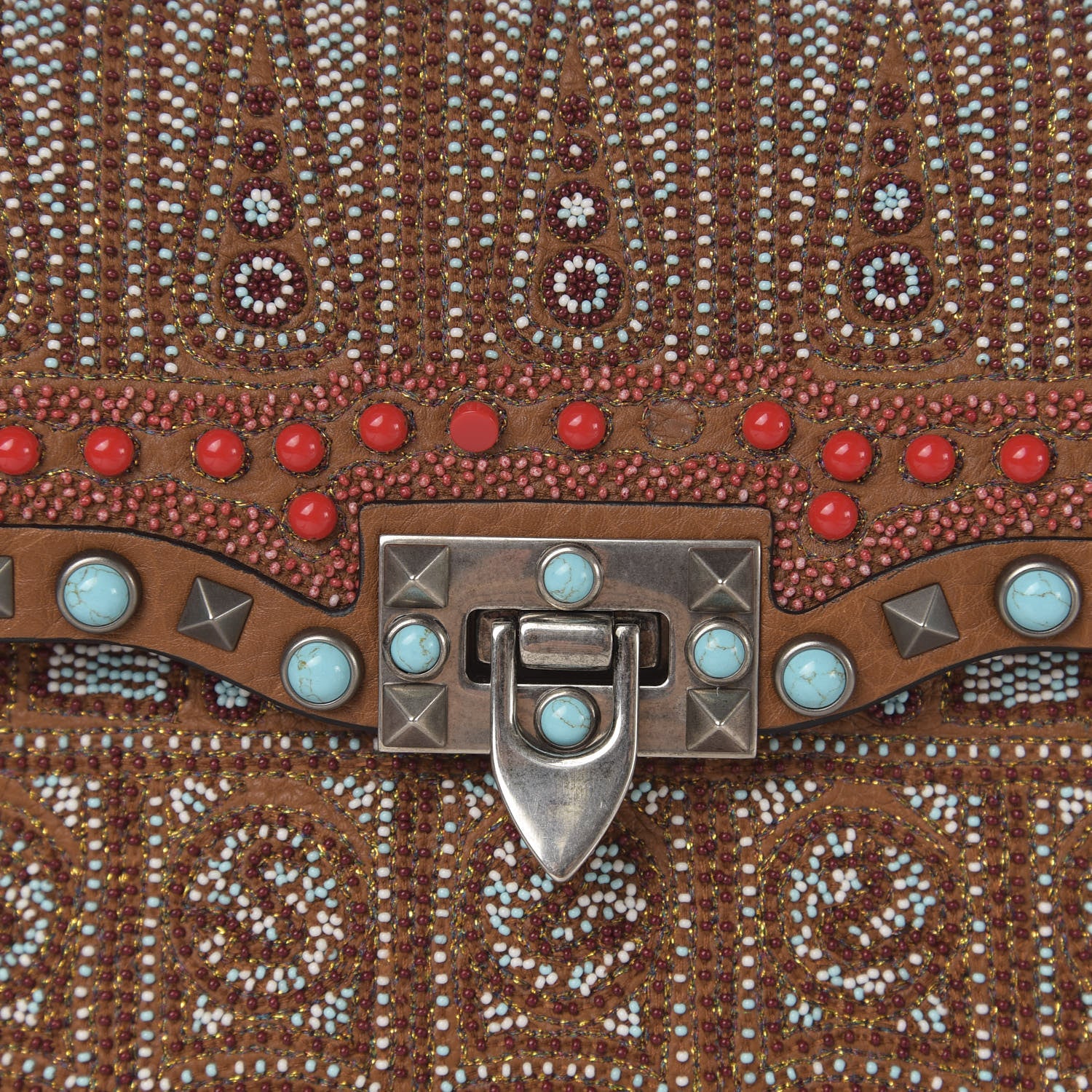 Valentino Garavani Calfskin Embroidered Medium Guitar Strap Rockstud Rolling Flap Saddle Bag Light Cuir 13 of 13