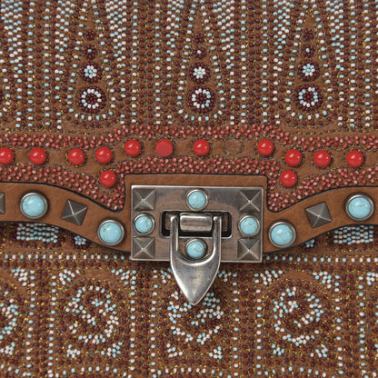 Valentino Garavani Calfskin Embroidered Medium Guitar Strap Rockstud Rolling Flap Saddle Bag Light Cuir 13 of 13