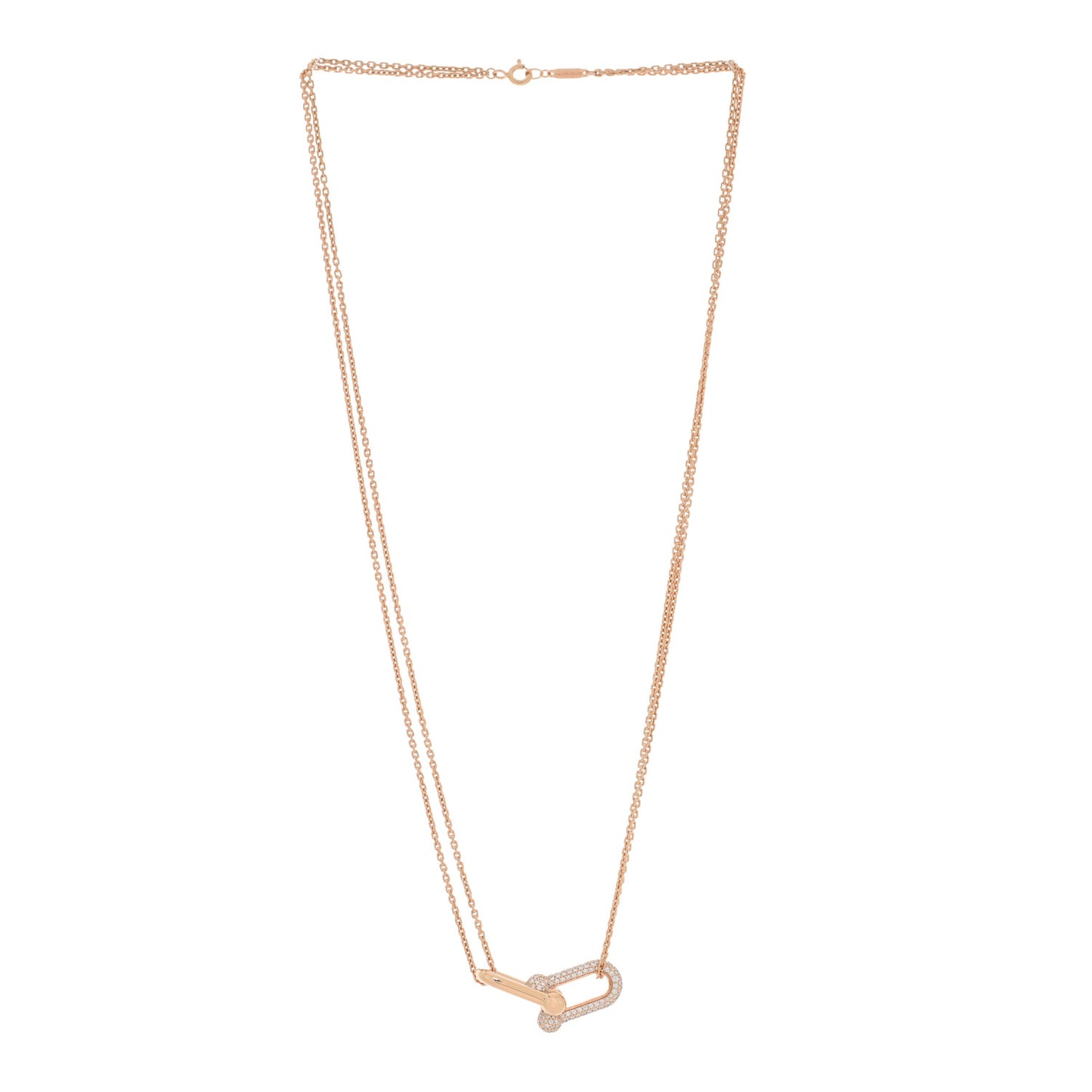 18K Rose Gold Diamond HardWear Large Double Link Pave Pendant Necklace