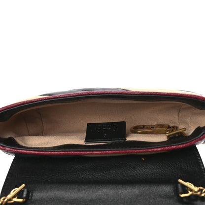 Gucci Vintage Effect Calfskin Matelasse Diagonal Striped Super Mini Torchon GG Marmont Shoulder Bag Black Beige 5 of 10