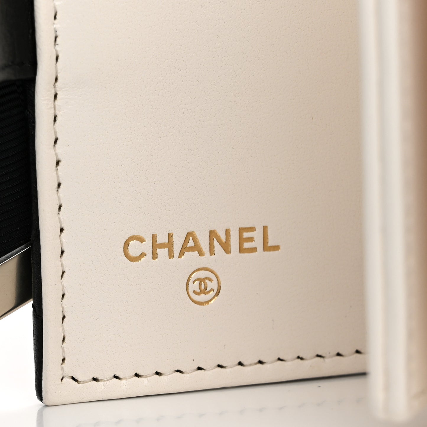 Lambskin Quilted Book Card Holder on Chain Black