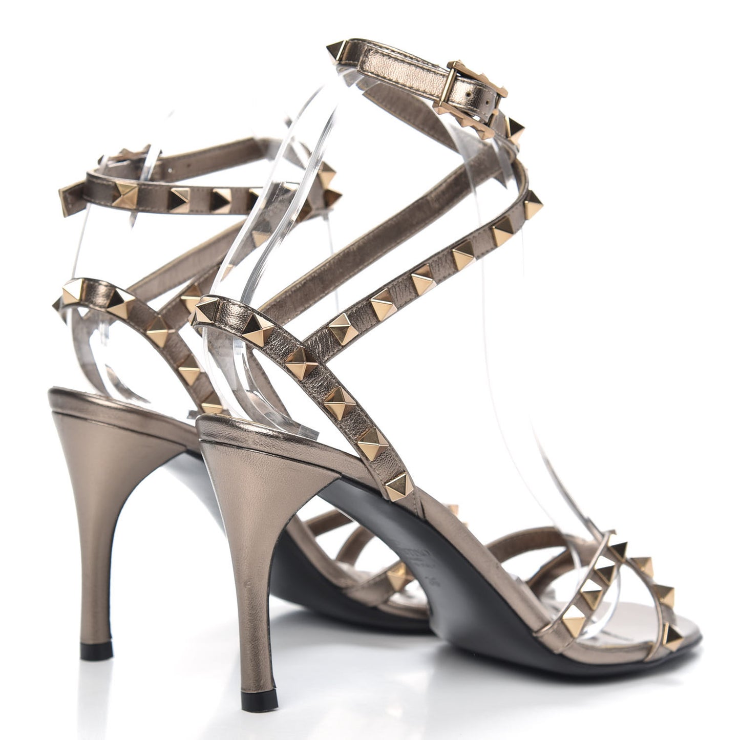 Metallic Nappa Rockstud Ankle Wrap 85mm Sandals 36 Sasso