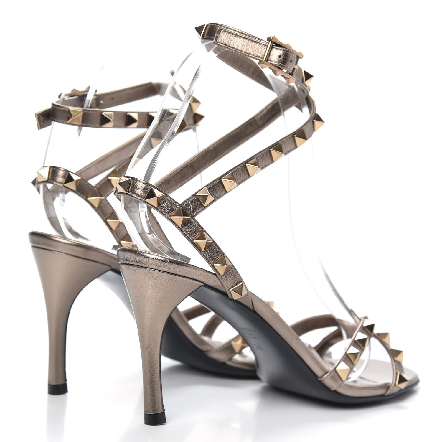 Valentino Garavani Metallic Nappa Rockstud Ankle Wrap 85mm Sandals 36 Sasso 4 of 10