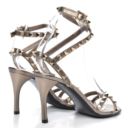 Valentino Garavani Metallic Nappa Rockstud Ankle Wrap 85mm Sandals 36 Sasso 4 of 10
