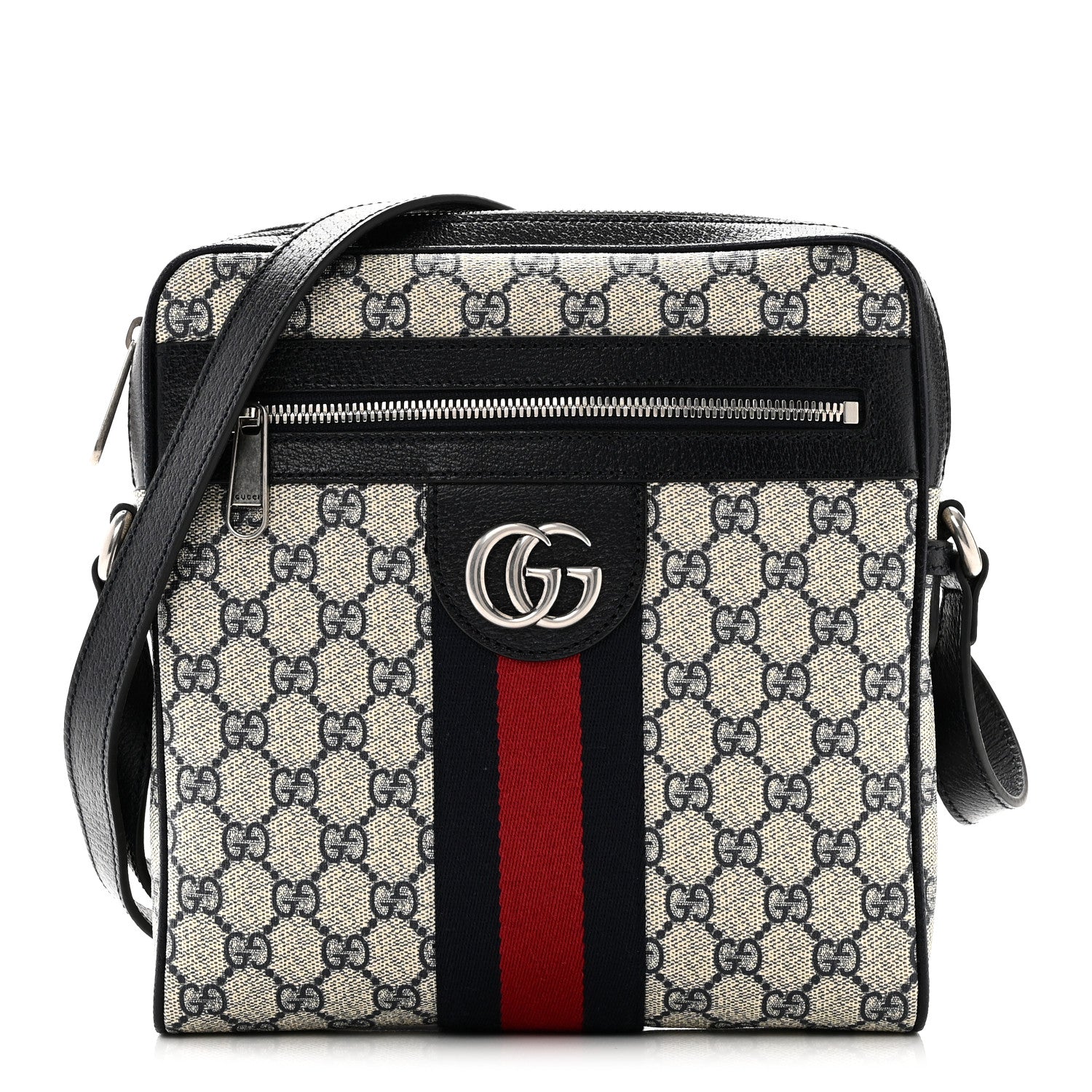 Gucci GG Supreme Monogram Textured Dollar Calfskin Web Small Ophidia Messenger Bag Beige Blue 1 of 9