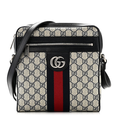 Gucci GG Supreme Monogram Textured Dollar Calfskin Web Small Ophidia Messenger Bag Beige Blue 1 of 9