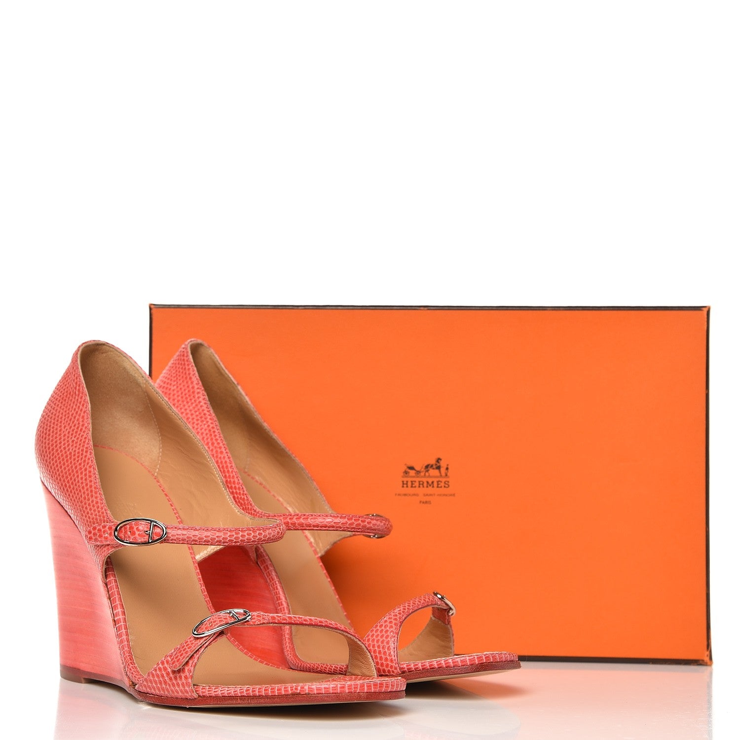 Hermes Lizard Dual Strap Wedge Sandals 40.5 Bougainvillea 10 of 10