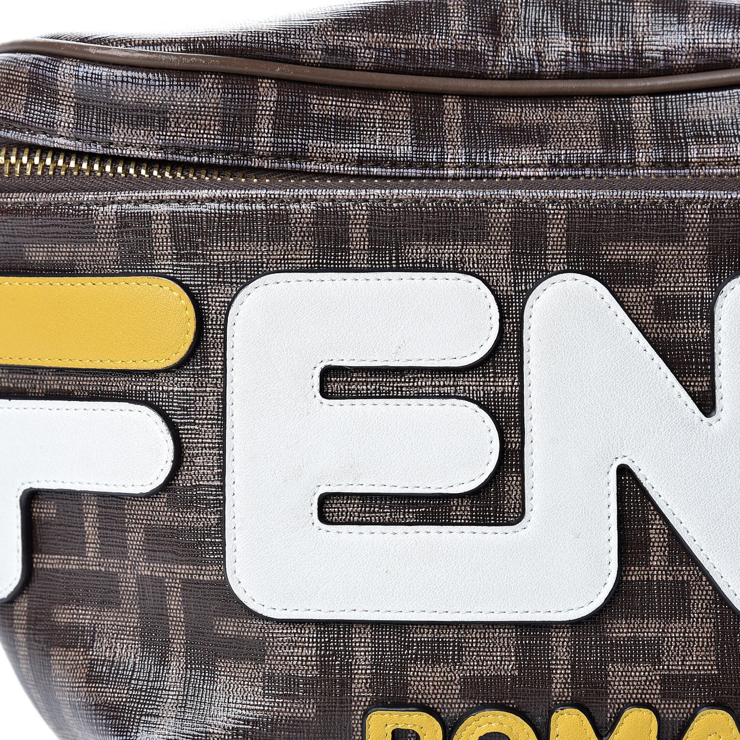 X FILA Glazed Fabric Vitello Century FF 1974 Mania Belt Bag Mogano Panna White