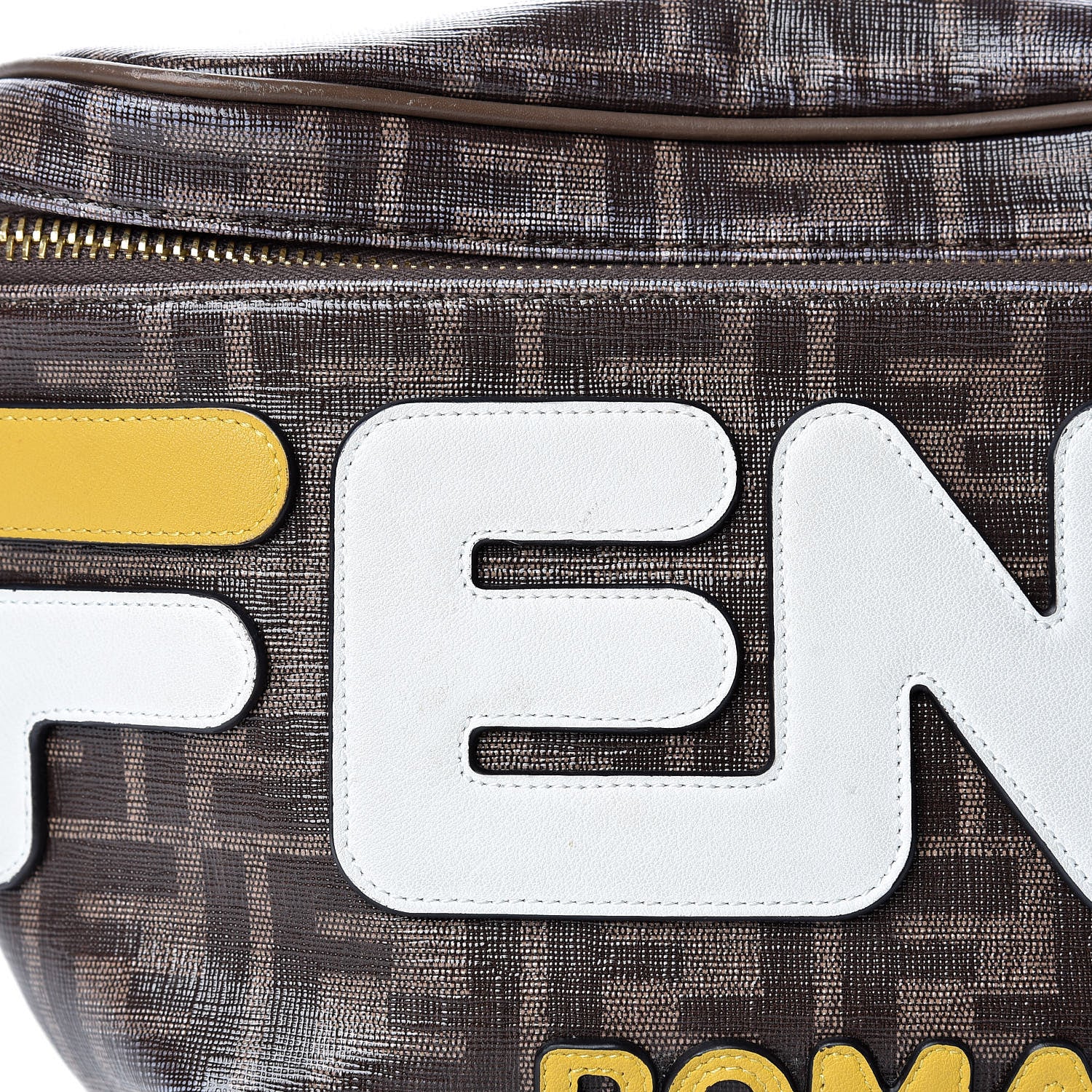 Fendi X FILA Glazed Fabric Vitello Century FF 1974 Mania Belt Bag Mogano Panna White 12 of 13