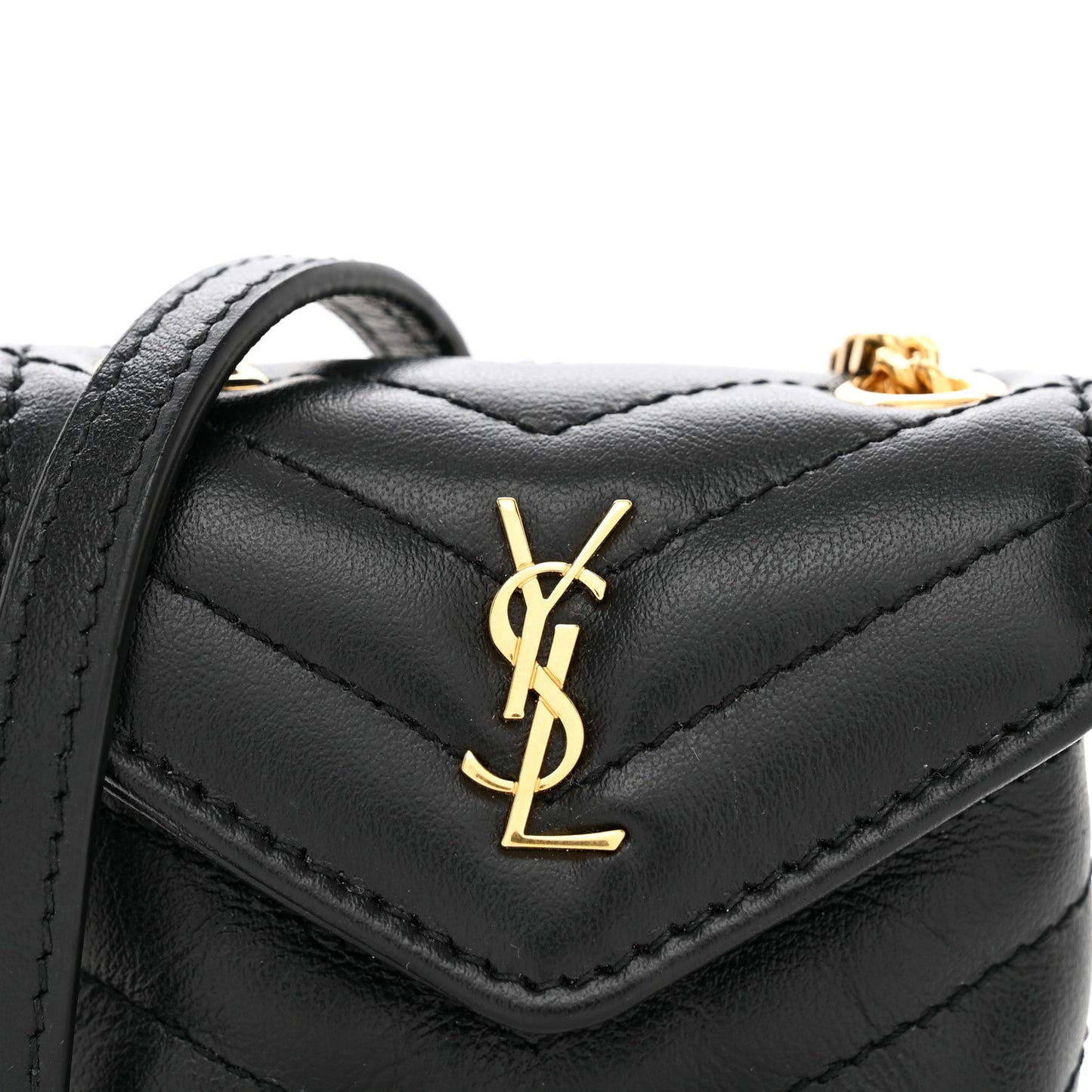 Calfskin Y Quilted Monogram Loulou AirPods Crossbody Case Black
