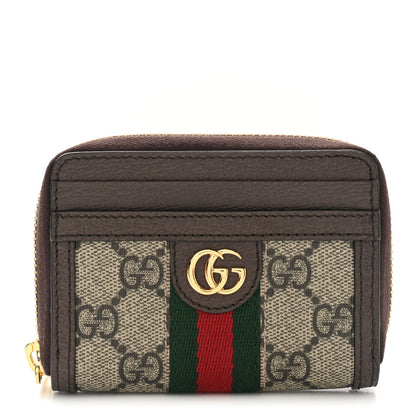 Gucci GG Supreme Monogram Textured Dollar Calfskin Web Ophidia Zip Around Card Case Wallet Beige Ebony New Acero 1 of 8