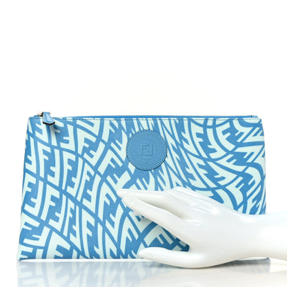 Fendi X SARAH COLEMAN Fabric Jacquard Vitello King FF Vertigo Medium Flat Pouch Cyber Blue White 2 of 9