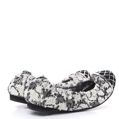 Chanel Tweed CC Elastic Cap Toe Ballerina Flats 35.5 Ecru Black Argent 3 of 9