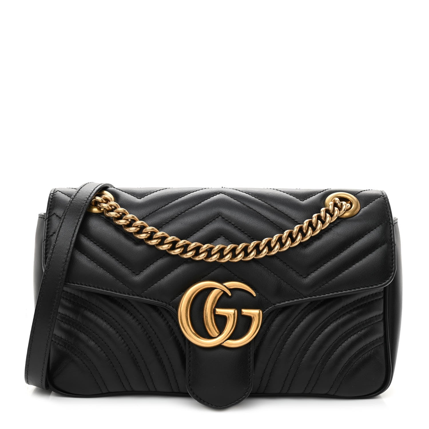 prouct image of GUCCI Calfskin Matelasse Small GG Marmont Shoulder Bag Black FASHIONPHILE