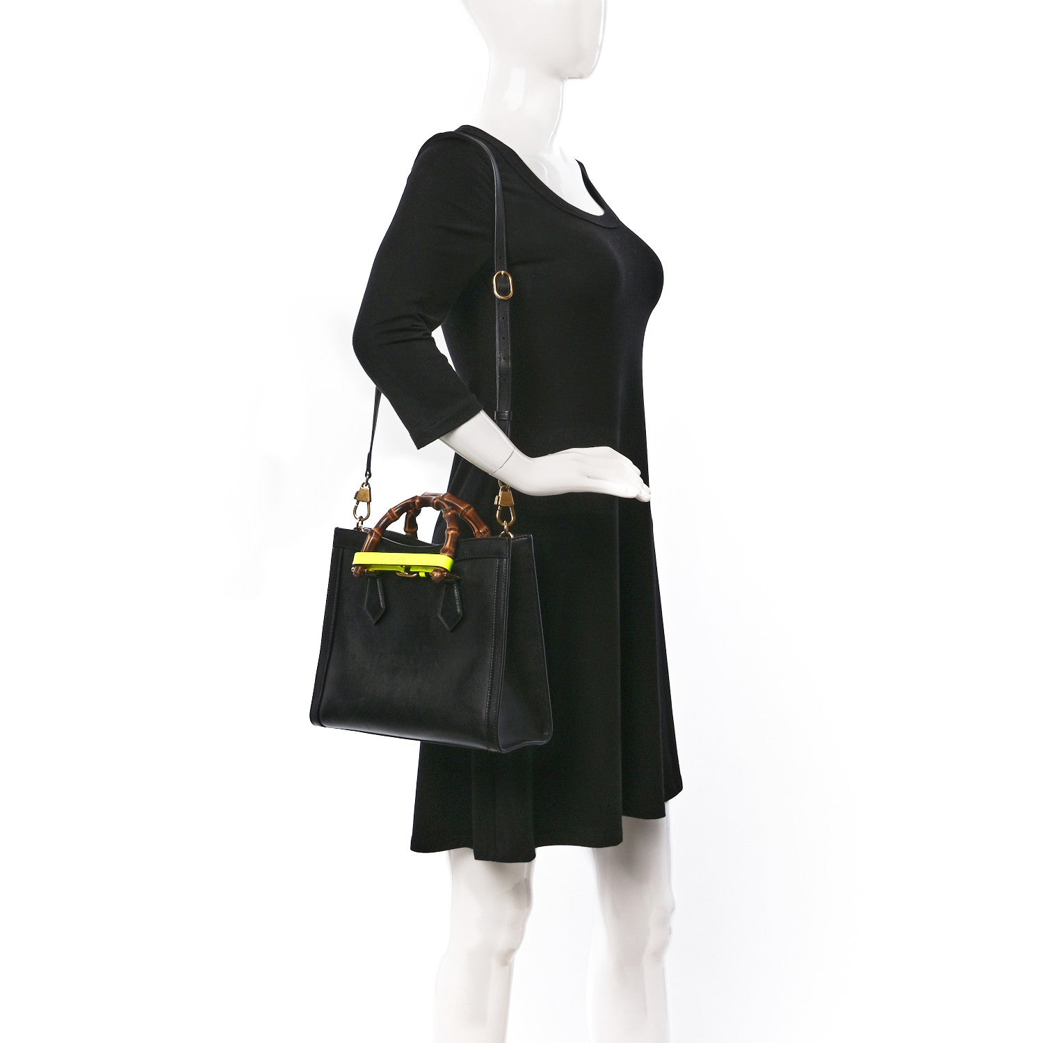 Gucci Calfskin Small Diana Tote Bag Black Yellow Fluo 2 of 19