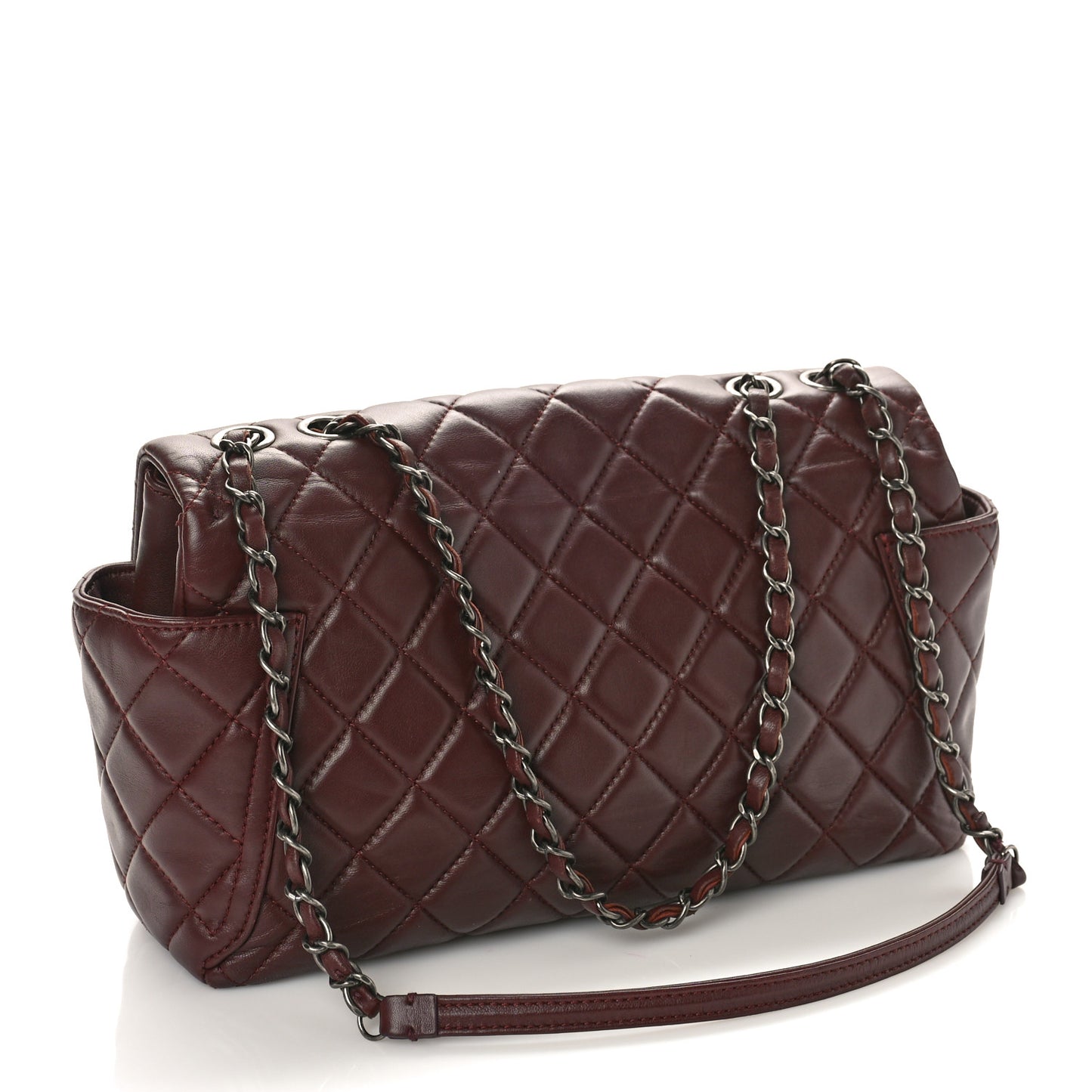 Lambskin Quilted Large Around Pockets Flap Burgundy