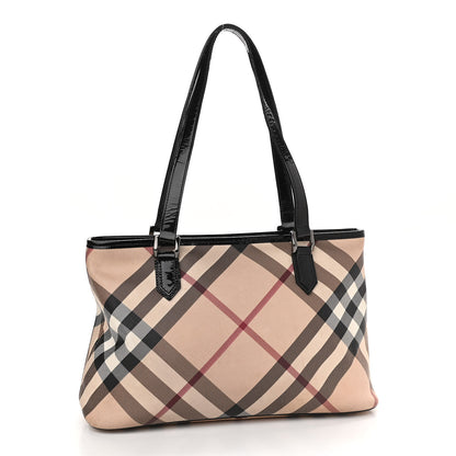 Burberry Nova Check Patent Trim Shopper Tote Black 3 of 19