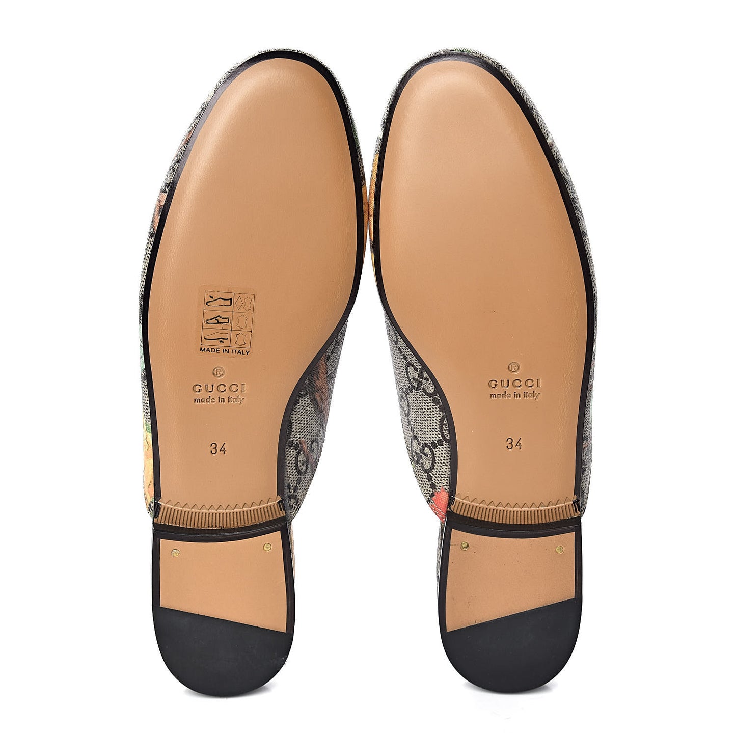 GG Supreme Monogram Tian Womens Princetown Slippers 34 Beige Ebony Multicolor