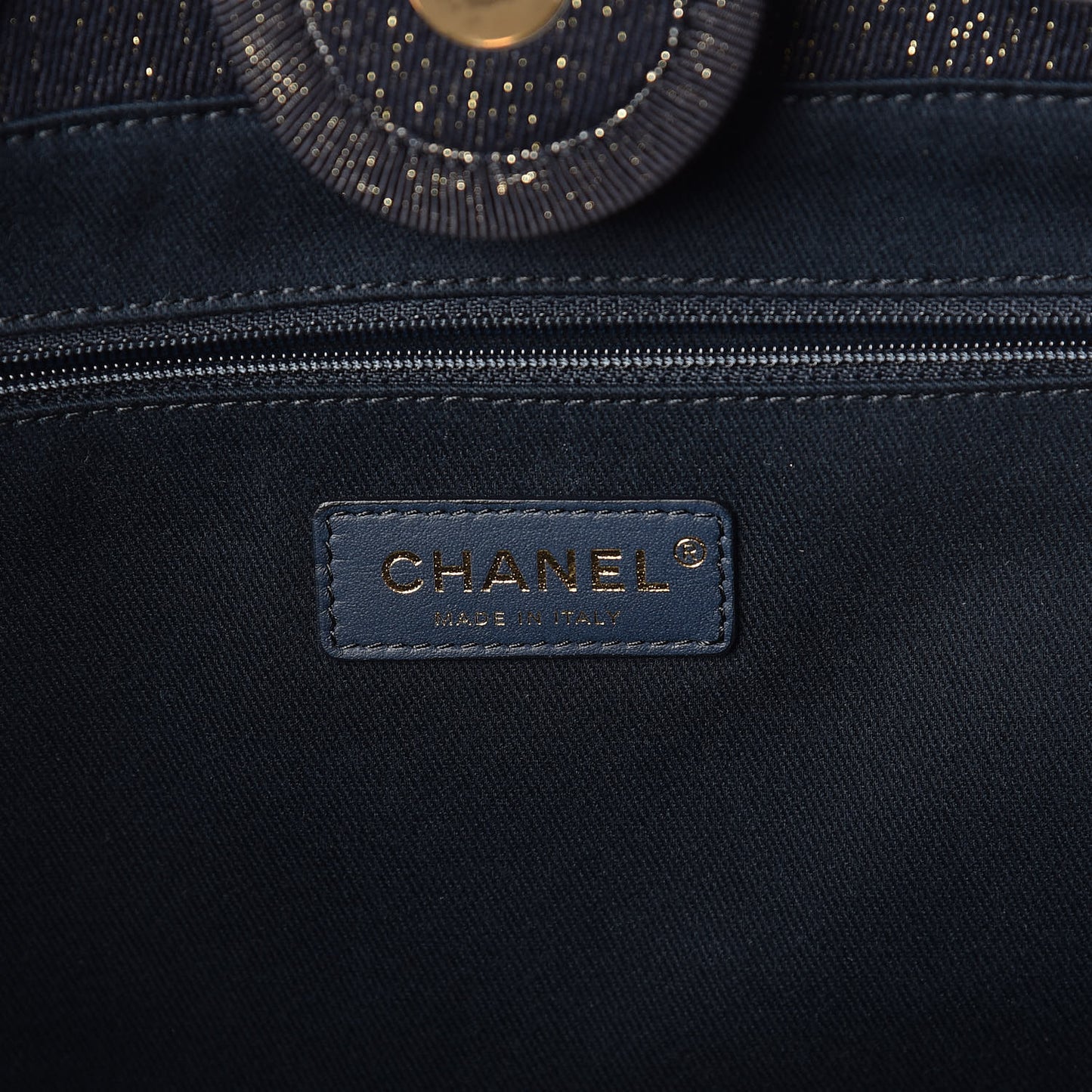 Lurex Canvas Small Deauville Tote Navy Blue Gold
