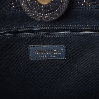 Chanel Lurex Canvas Small Deauville Tote Navy Blue Gold 8 of 10