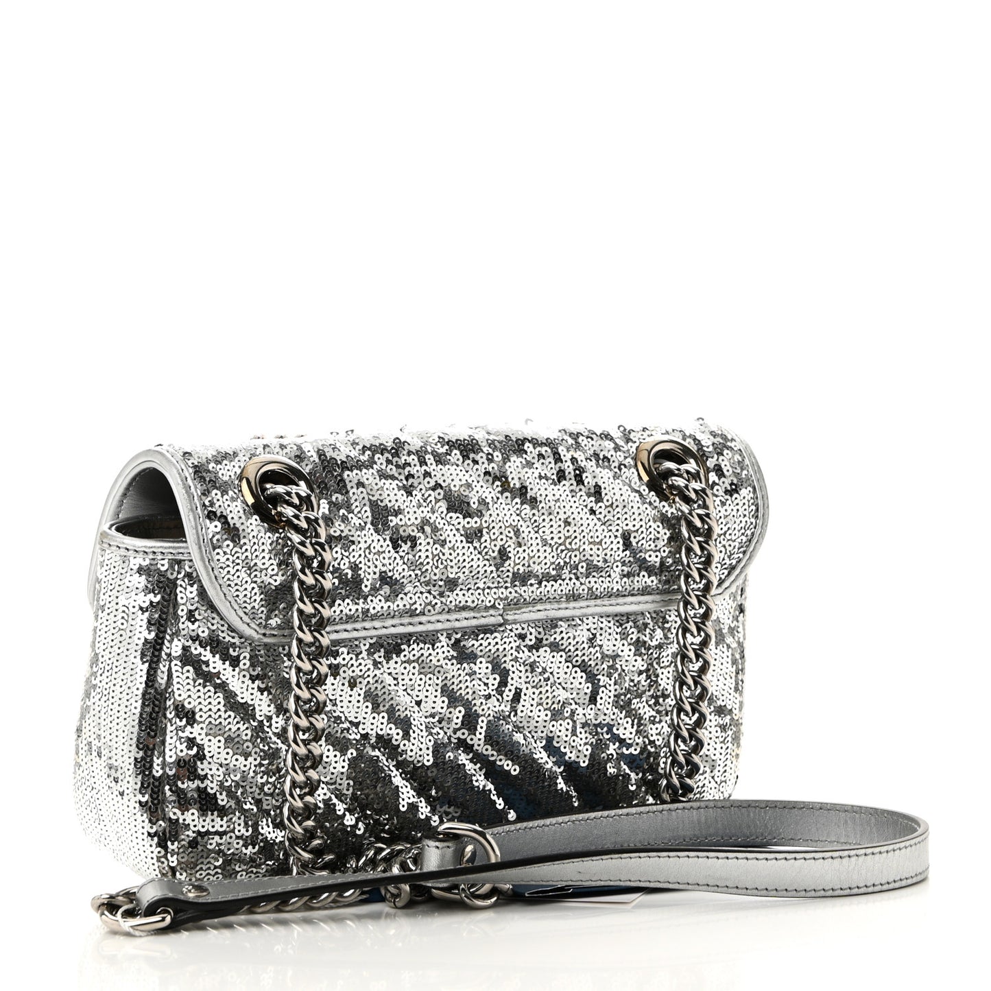 Sequin Matelasse Mini GG Marmont Shoulder Bag Silver