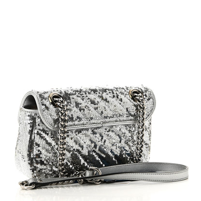 Gucci Sequin Matelasse Mini GG Marmont Shoulder Bag Silver 3 of 10