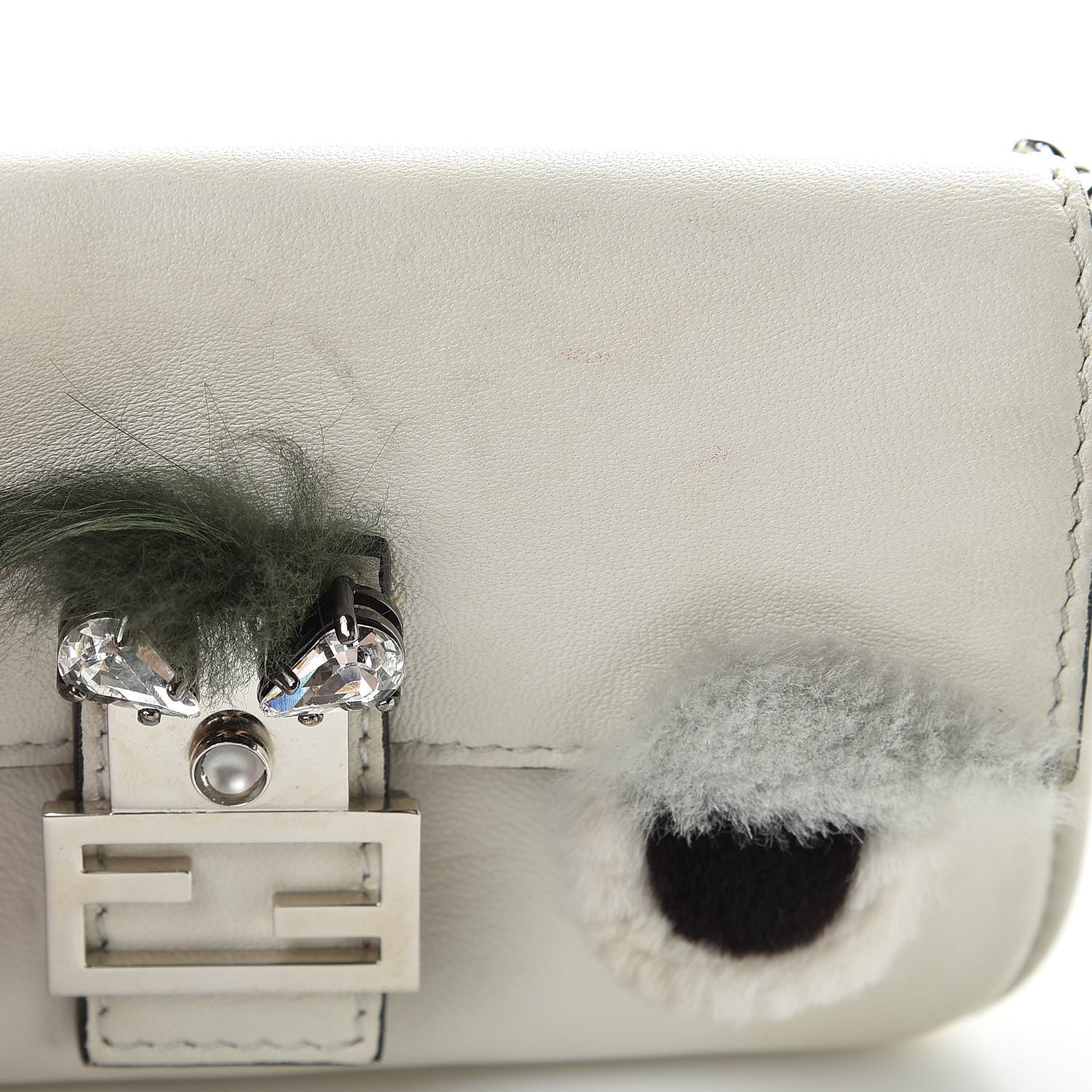 Fendi Nappa Rabbit Fox Fur Micro Buggie Baguette White Nirvana Black 10 of 13