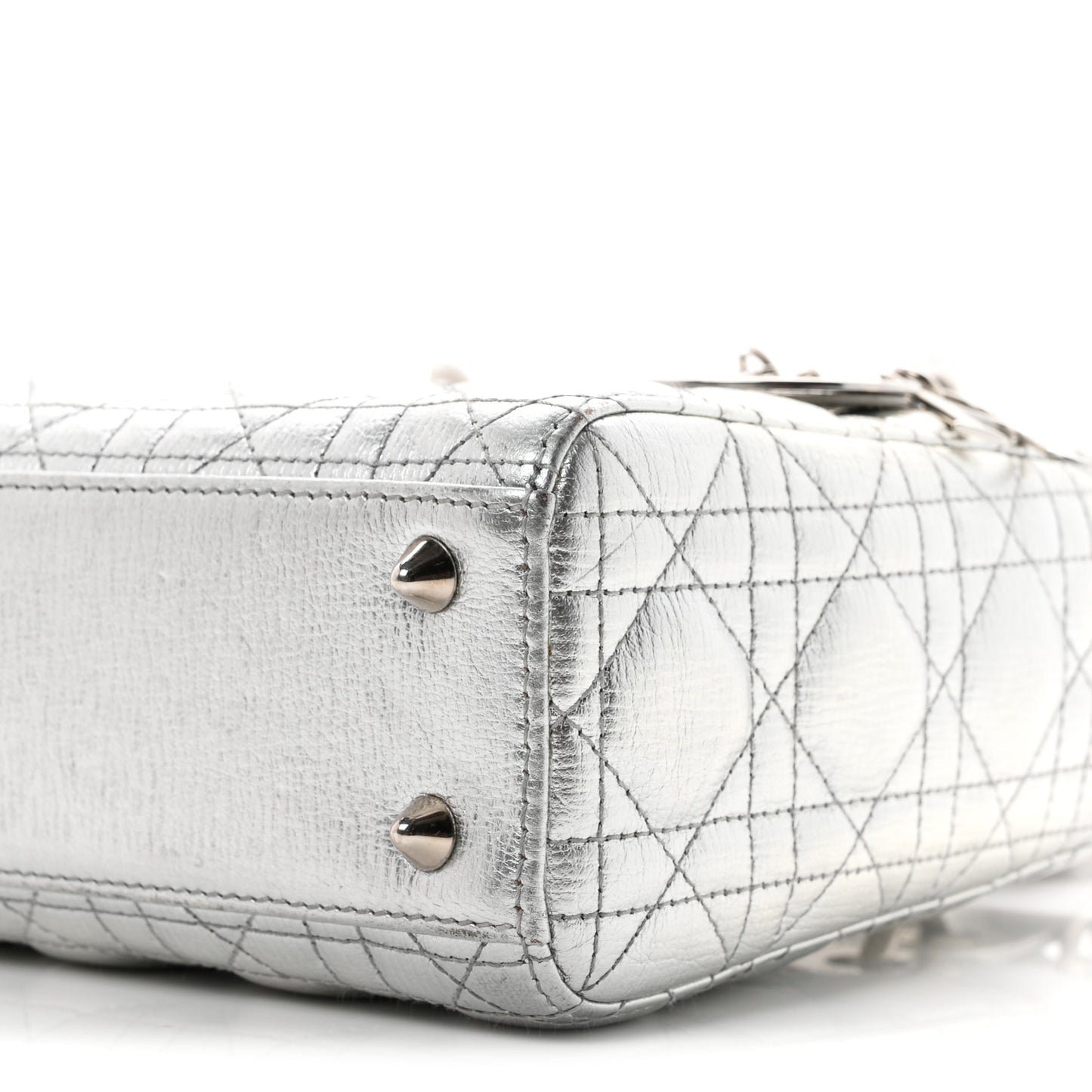 Metallic Grained Calfskin Cannage Small Lucky Badges My Lady Dior Silver
