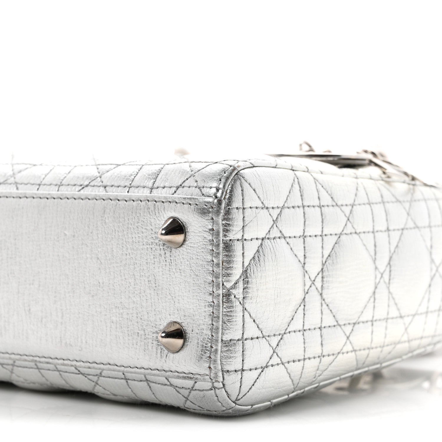 Christian Dior Metallic Grained Calfskin Cannage Small Lucky Badges My Lady Dior Silver 10 of 12