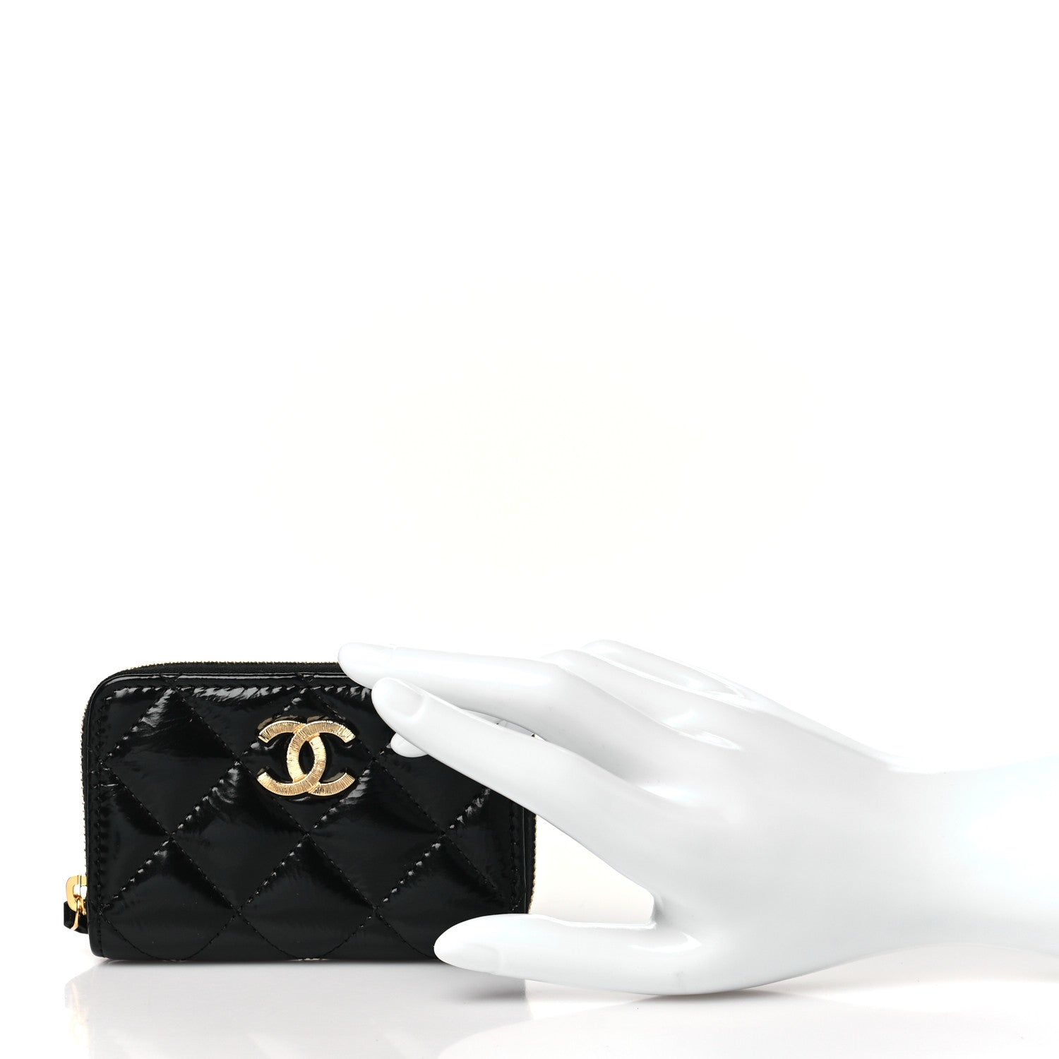 Chanel Shiny Lambskin Quilted Textured CC Zip Coin Purse Black 2 of 9