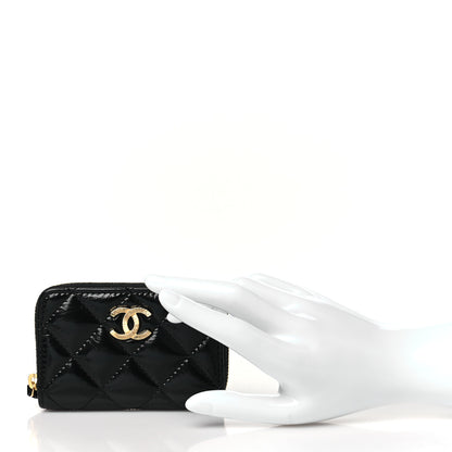 Chanel Shiny Lambskin Quilted Textured CC Zip Coin Purse Black 2 of 9
