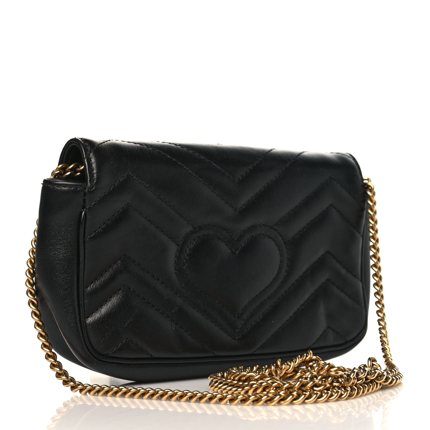 Gucci Calfskin Matelasse Super Mini GG Marmont Shoulder Bag Black 3 of 12