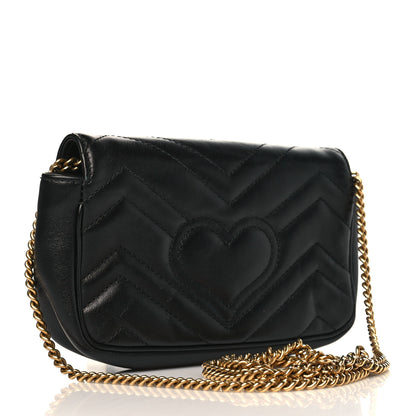 Gucci Calfskin Matelasse Super Mini GG Marmont Shoulder Bag Black 3 of 12