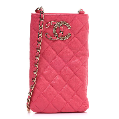 Chanel Caviar Quilted French New Wave Phone Holder With Chain Pink 1 of 10