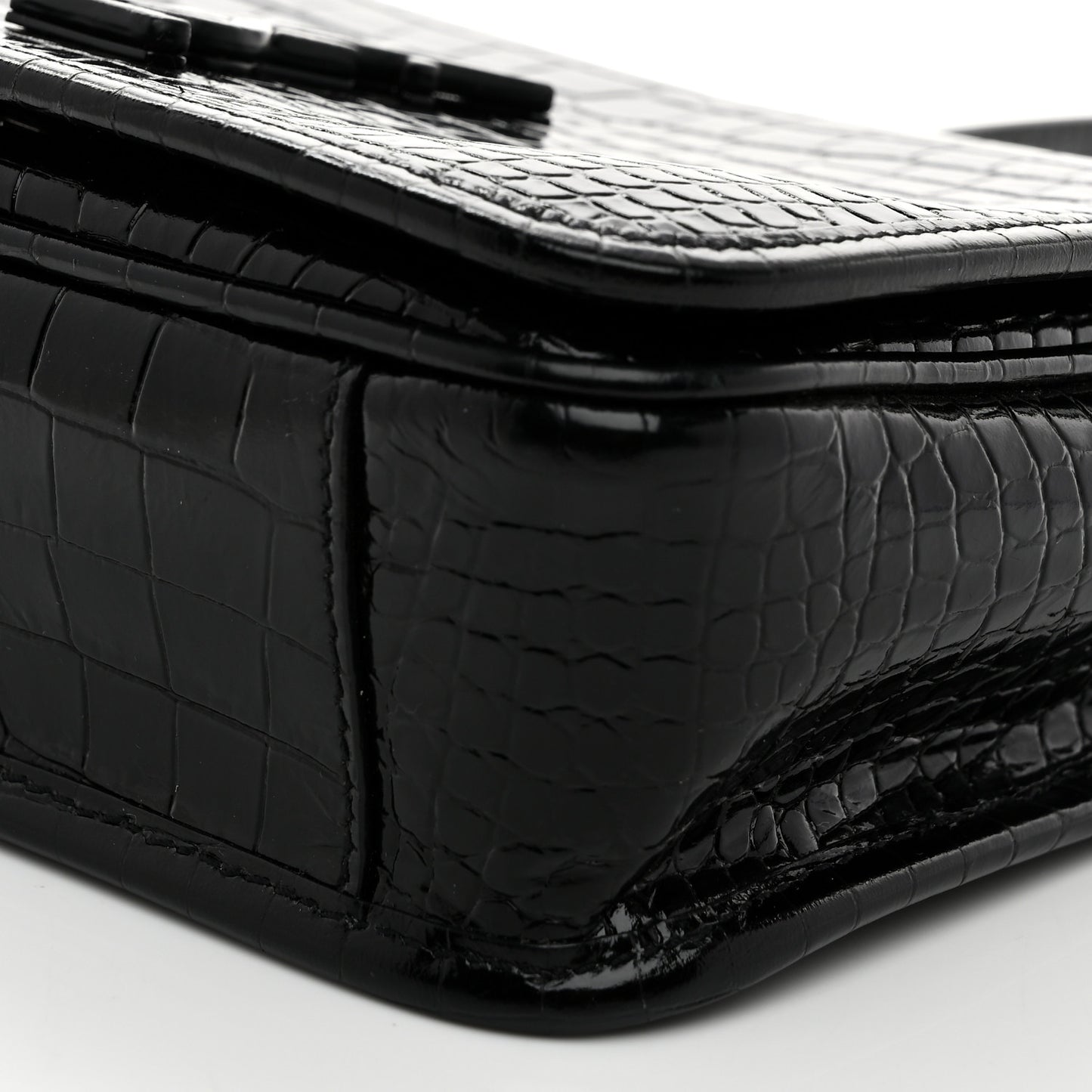 Crocodile Embossed Lambskin Matelasse Monogram Niki Chain Wallet Black