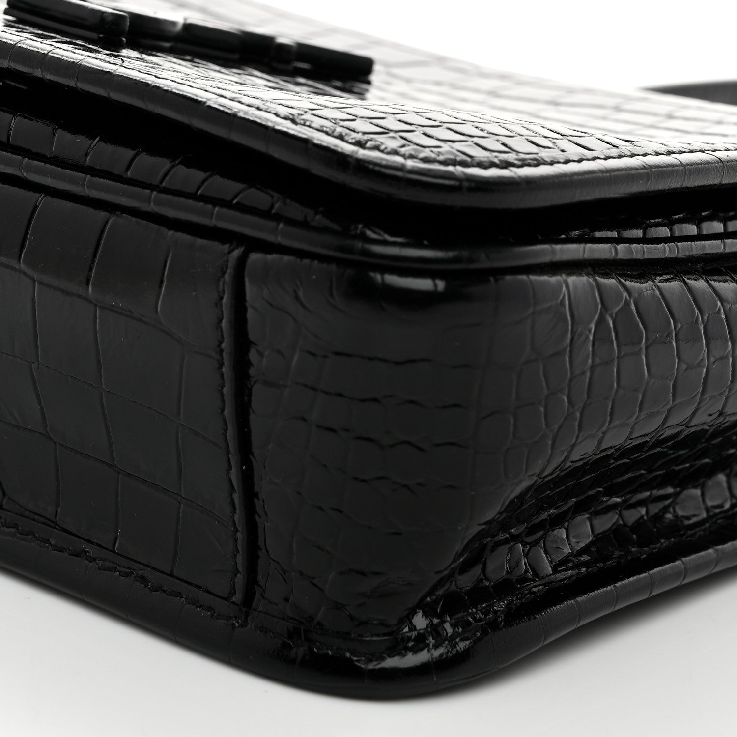 Saint Laurent Crocodile Embossed Lambskin Matelasse Monogram Niki Chain Wallet Black 10 of 10