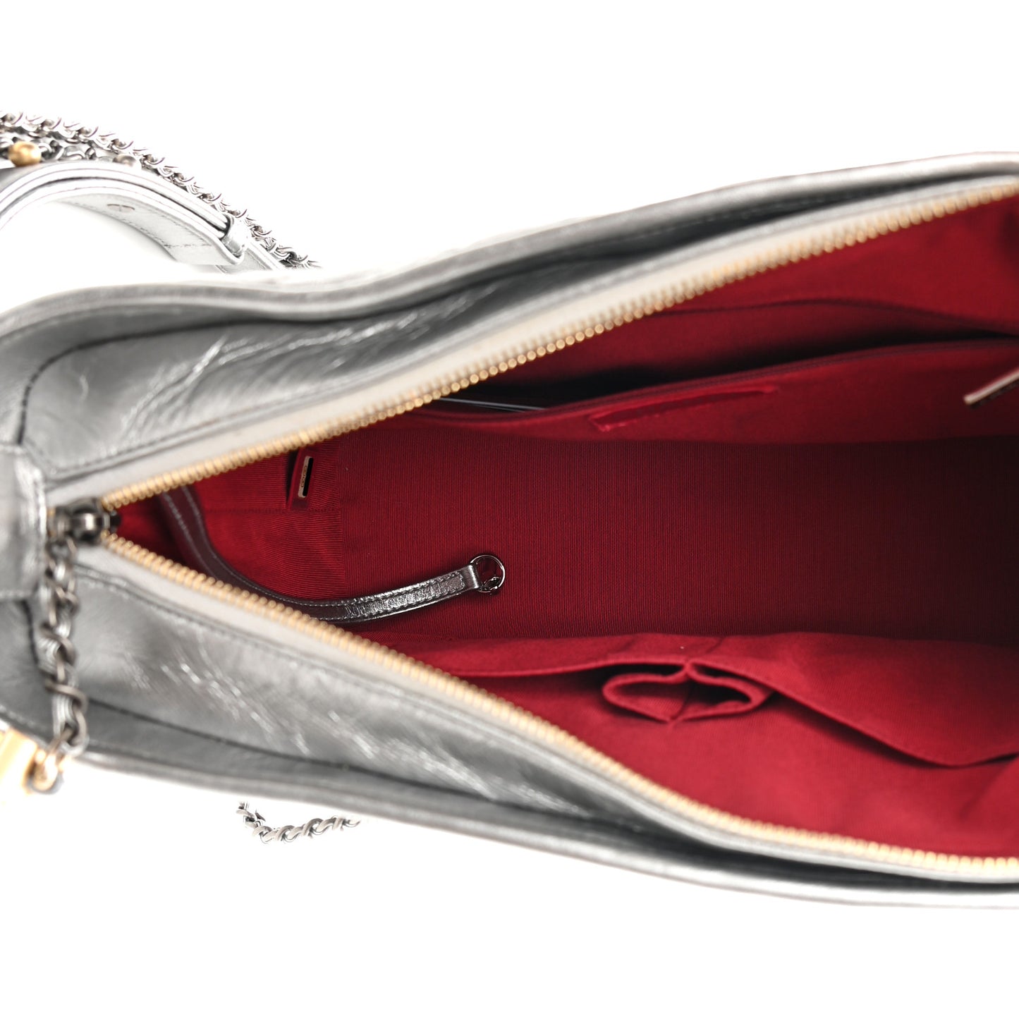 Metallic Aged Calfskin Quilted Medium Gabrielle Hobo Silver