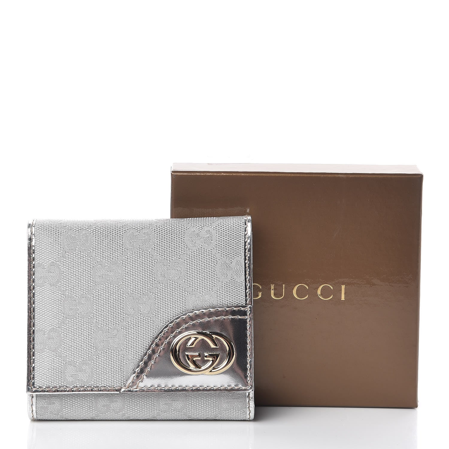Gucci Metallic Monogram Britt Tri-Fold Wallet Silver 8 of 8